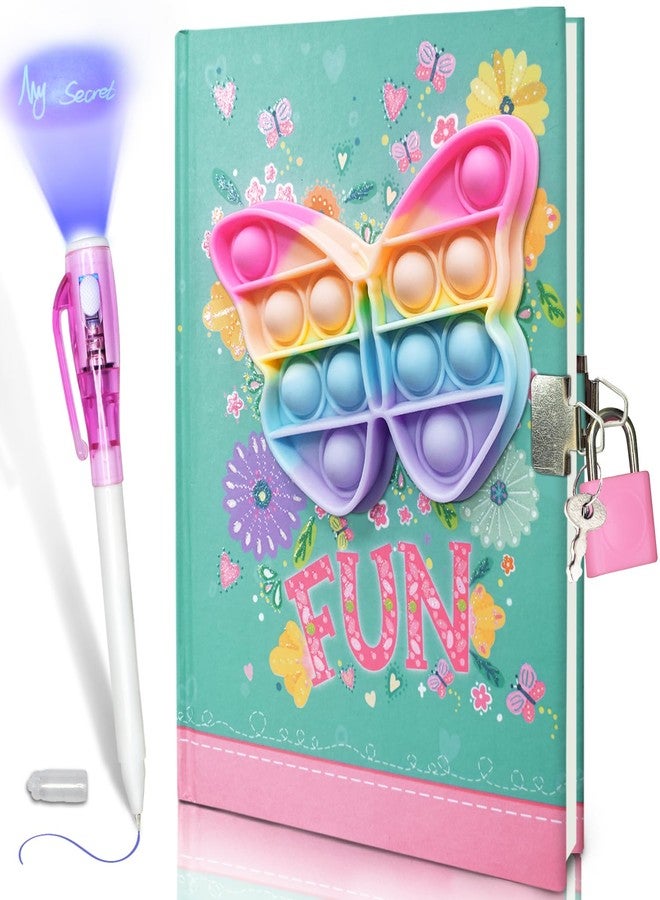 GINMLYDA Pop Girls Diary with Lock and Invisible Ink Double-end Pen, 7.5x5.4 Inch 160 Lined Page Fidget Butterfly Girl Journal for Kids Secret Notebook Pen Set Birthday Gifts for Girls 5 6 7 8 9 10 Years Old - Image 1